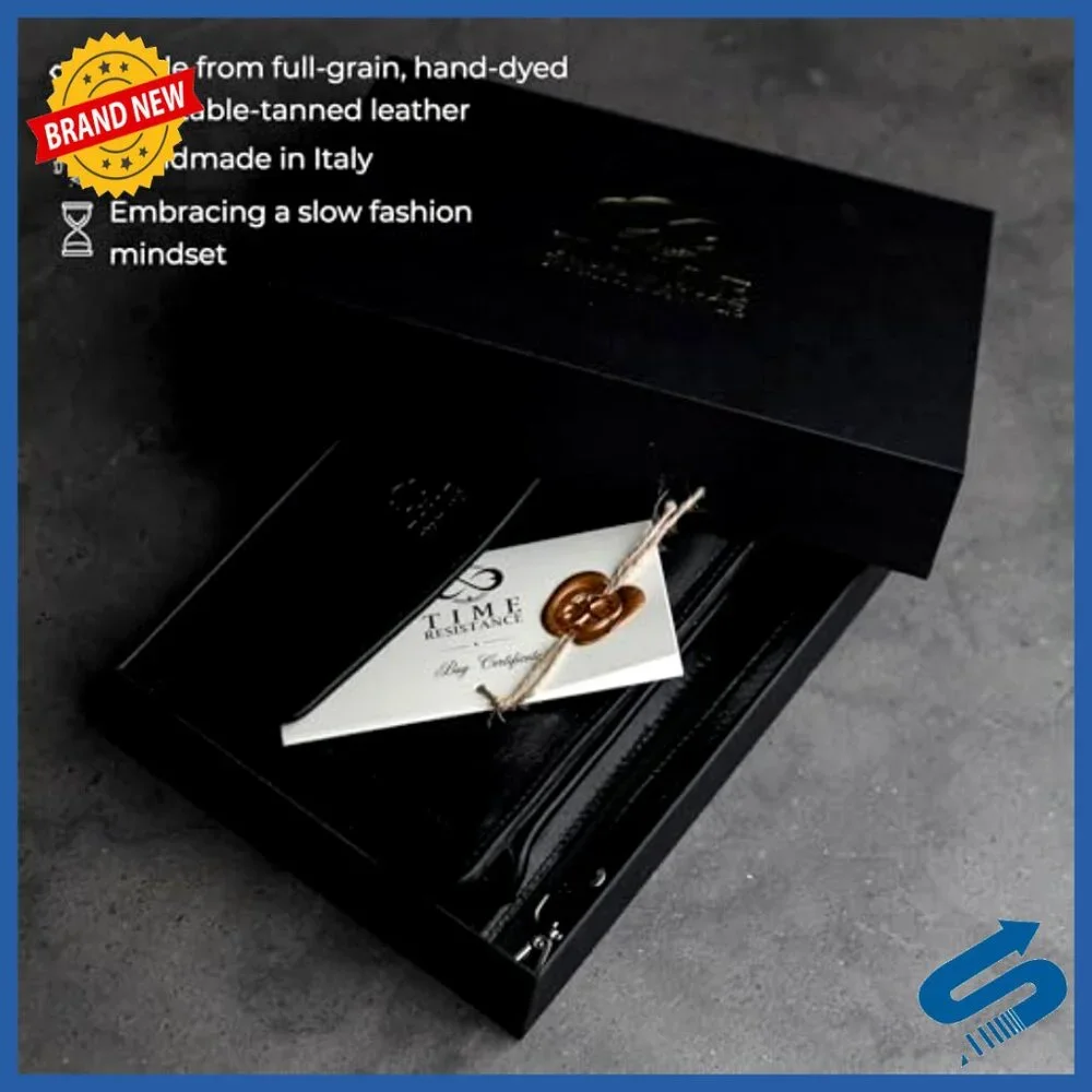 Full-Grain Leather Clutch with Wrist Strap, Detachable Band, Multiple Pockets
